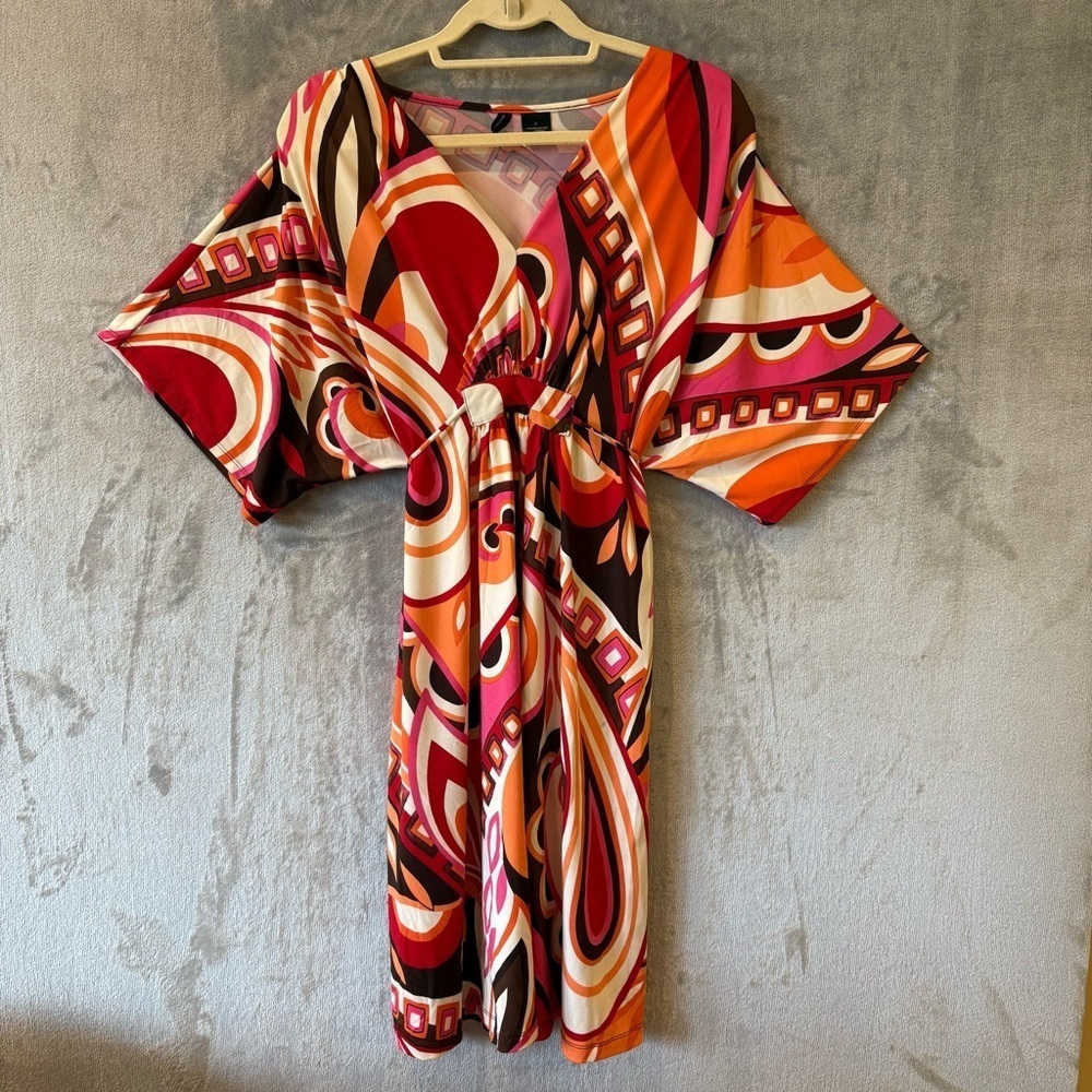 Dopamine Art Deco Hippie Stretch Dolman Sleeve Sundress Sz L